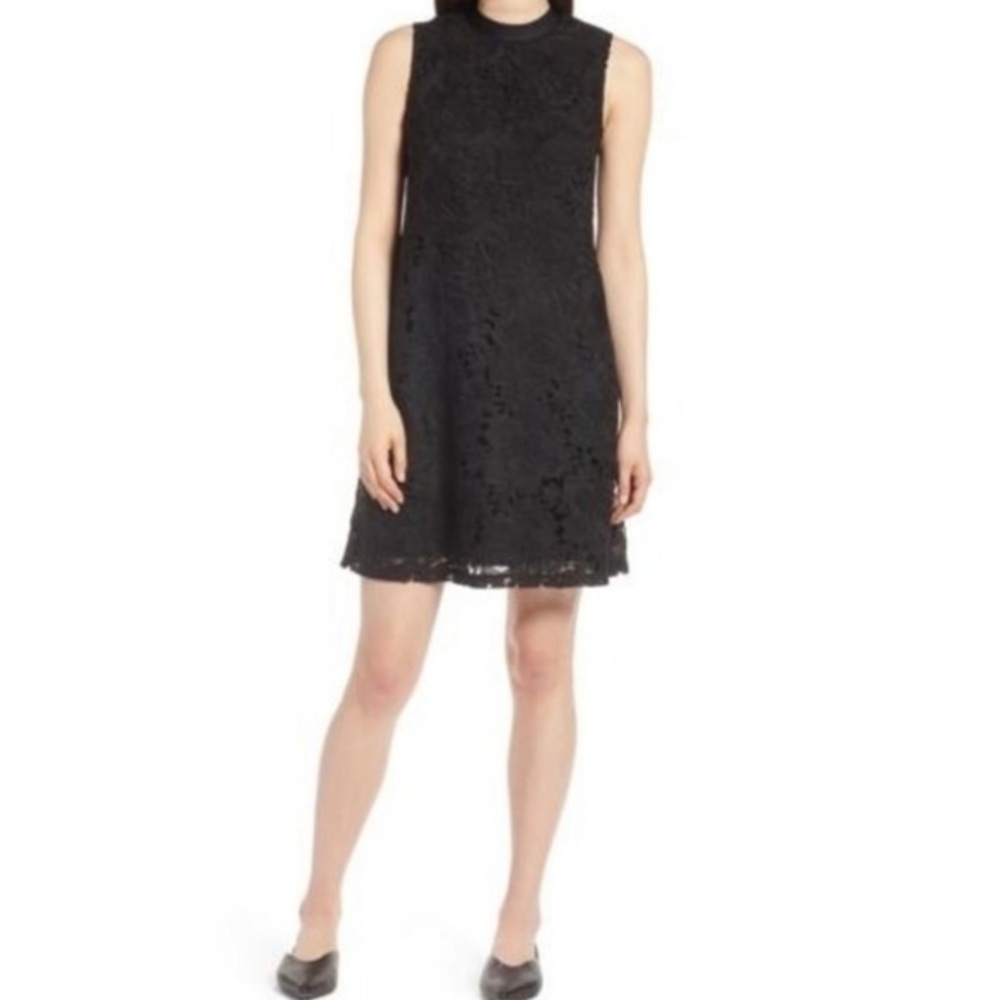 Halogen lace overlay sleeveless shift dress -small